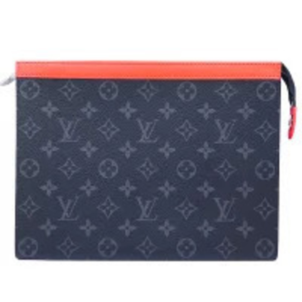 Louis Vuitton Pochette Voyage Bag Clutch Accessories Leather Orange Black